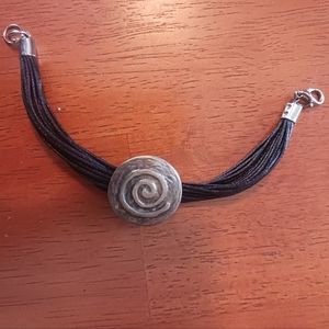 Black Faux Leather Bracelet with Greek Swirl